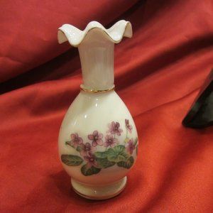 VTG BUD BASE, PURPLE VIOLETS, W/RUFFLE TIM GOLD ACCENTS